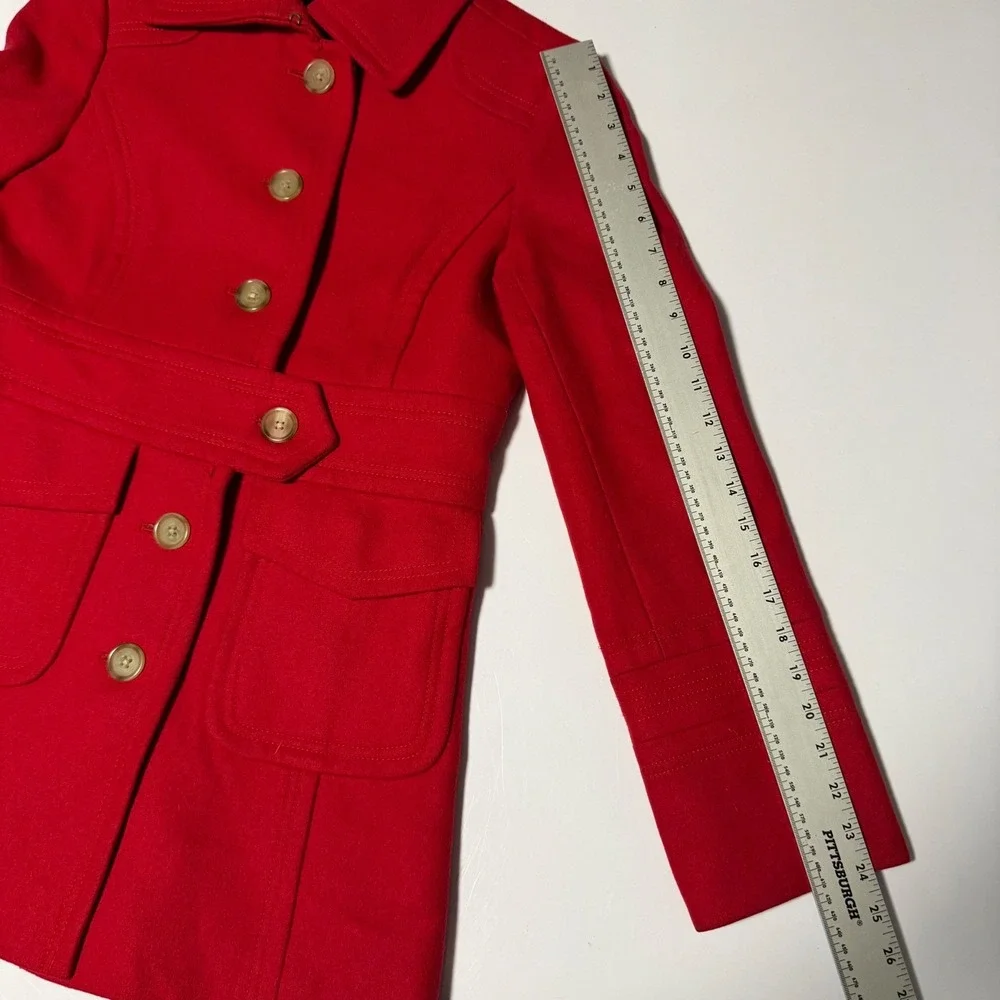 J.Crew Womens Red Wool Blend Button‎ Front Pea Coat Jacket AS-IS 6 Mid length - Picture 12 of 15